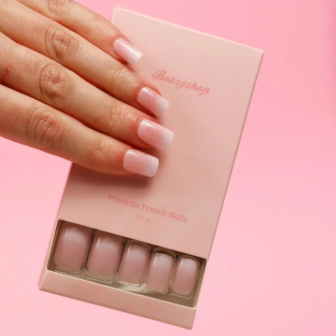 Complete Press On French Nails Set Ombre Soft Pink - Image 2