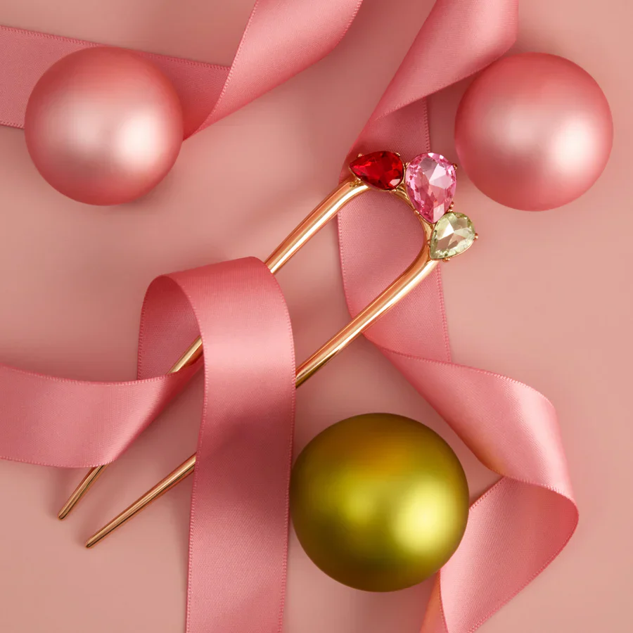 Holiday Metal Gemstone French Hair Pin - Image 3