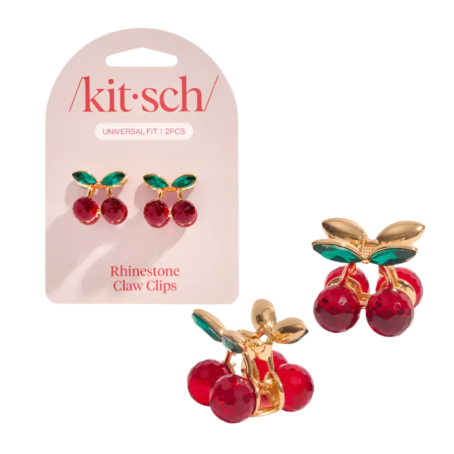 Mini Rhinestone Claw Clips 2pc Set Cherry