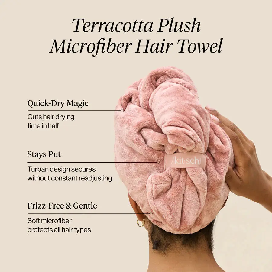 Plush Microfiber Hair Towel Turban Terracotta - Image 4