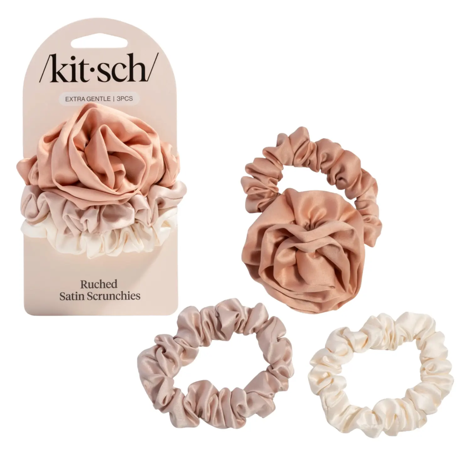 Satin Rosette Ruched Scrunchies Set Terracotta