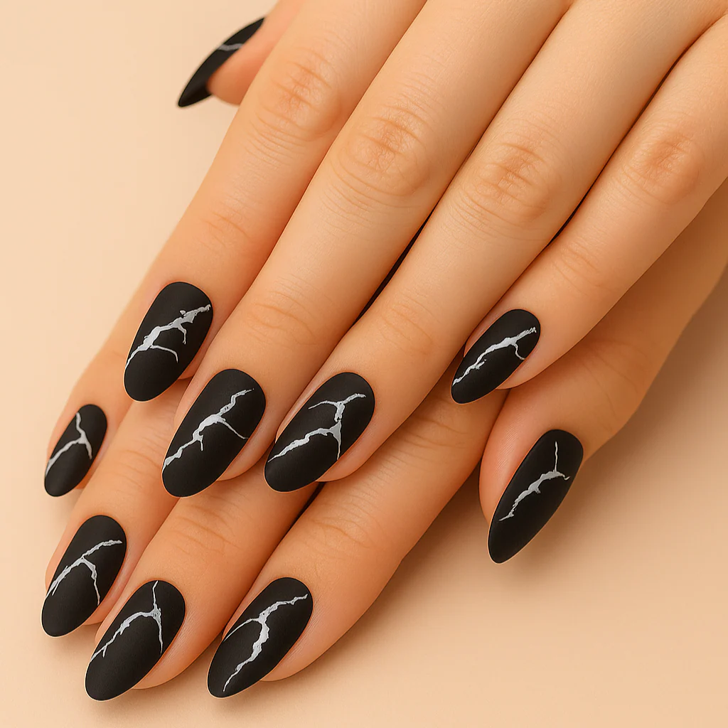 Press On French Nails Black Marble - Image 2