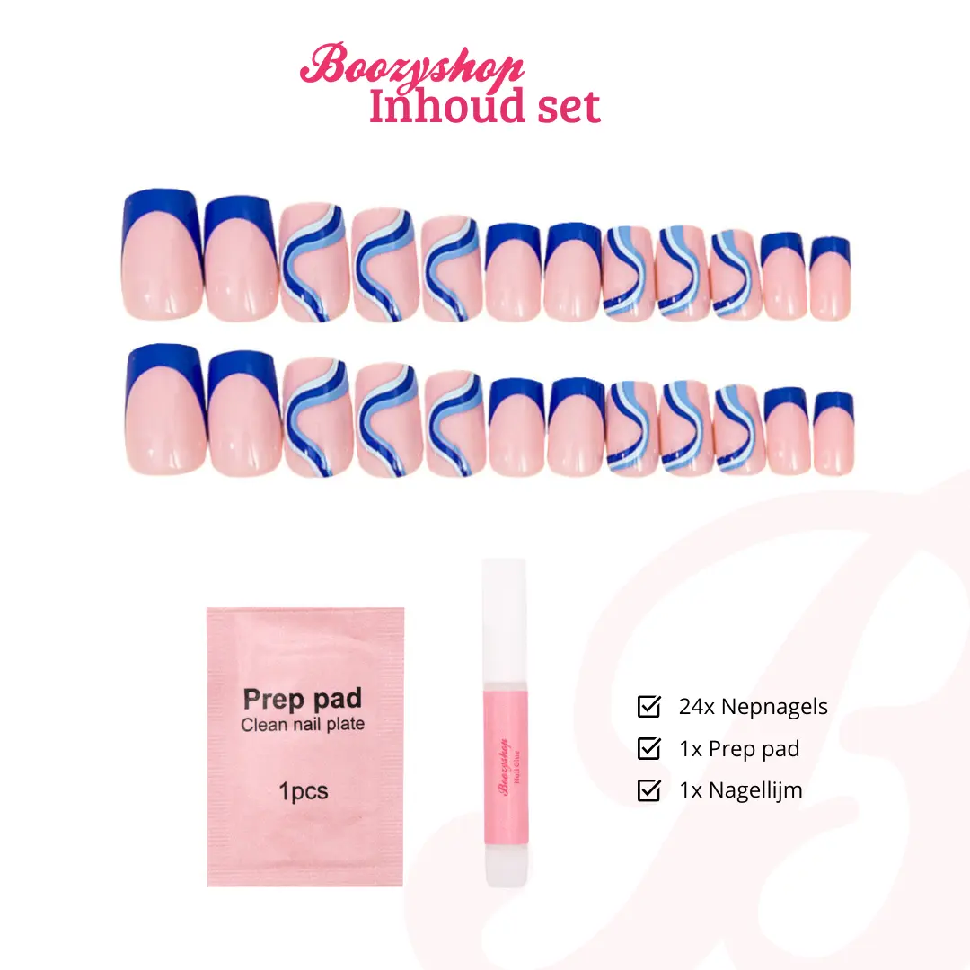 Press On French Nails Blue Waves - Image 4