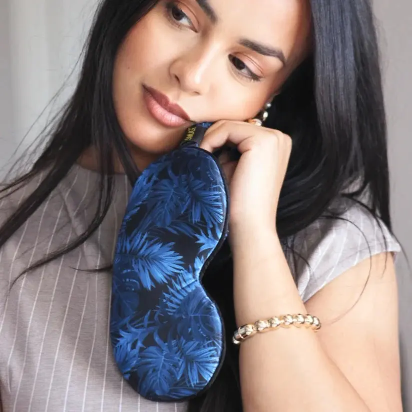 Cloud Padded Satin Sleep Mask Navy Palm - Image 2