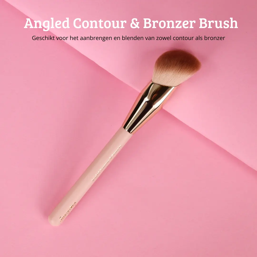 Soft Pink & Gold Angled Contour & Bronzer Brush - Image 2